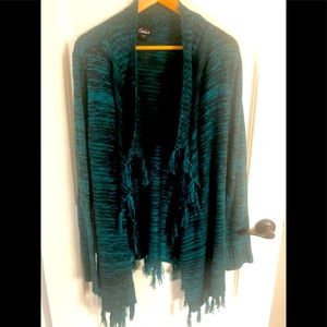 Teal/black fringe sweater